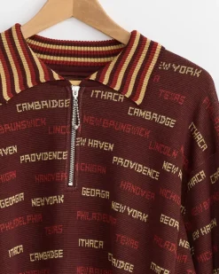 Gridiron Quarter Zip Knit in Brown Multi