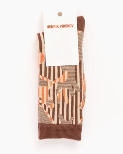 Handsome Hands Socks in Brown Orange Grid