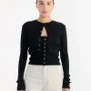 High Gauge Rib Cropped Cardigan in Black