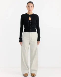 High Gauge Rib Cropped Cardigan in Black