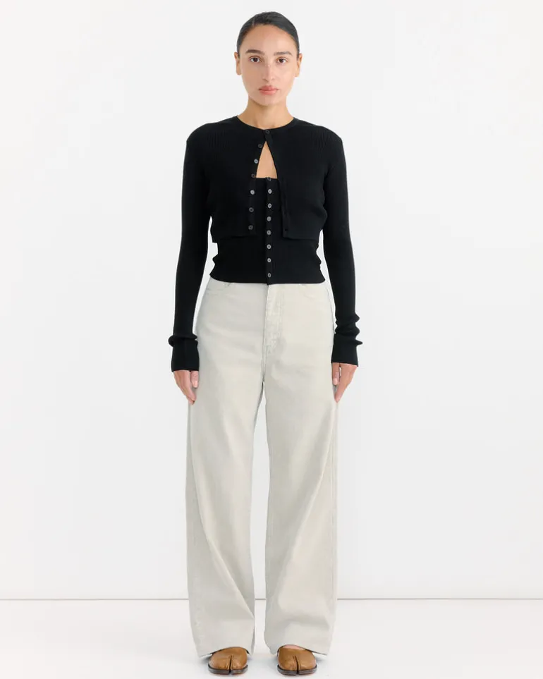 High Gauge Rib Cropped Cardigan in Black
