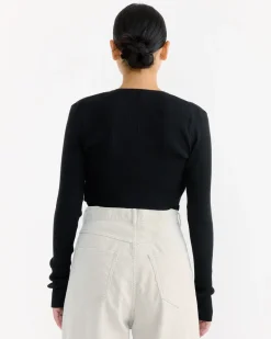 High Gauge Rib Cropped Cardigan in Black