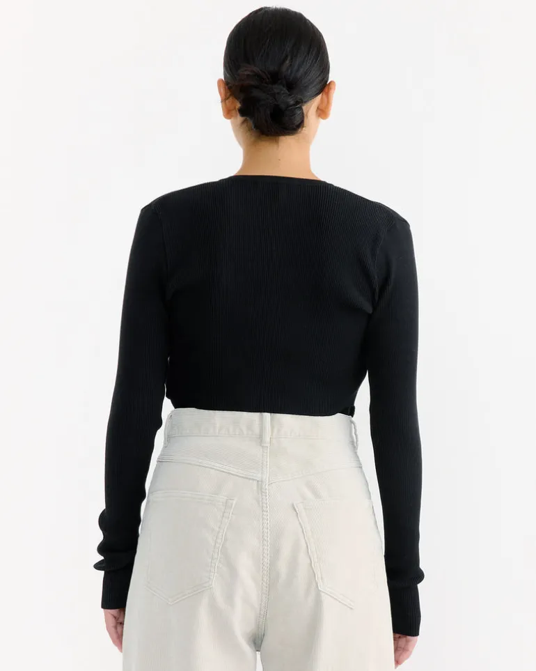 High Gauge Rib Cropped Cardigan in Black
