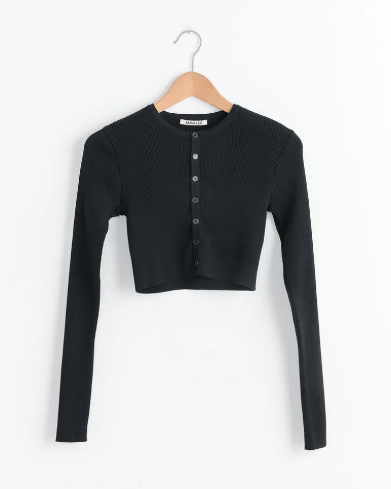 High Gauge Rib Cropped Cardigan in Black