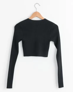High Gauge Rib Cropped Cardigan in Black