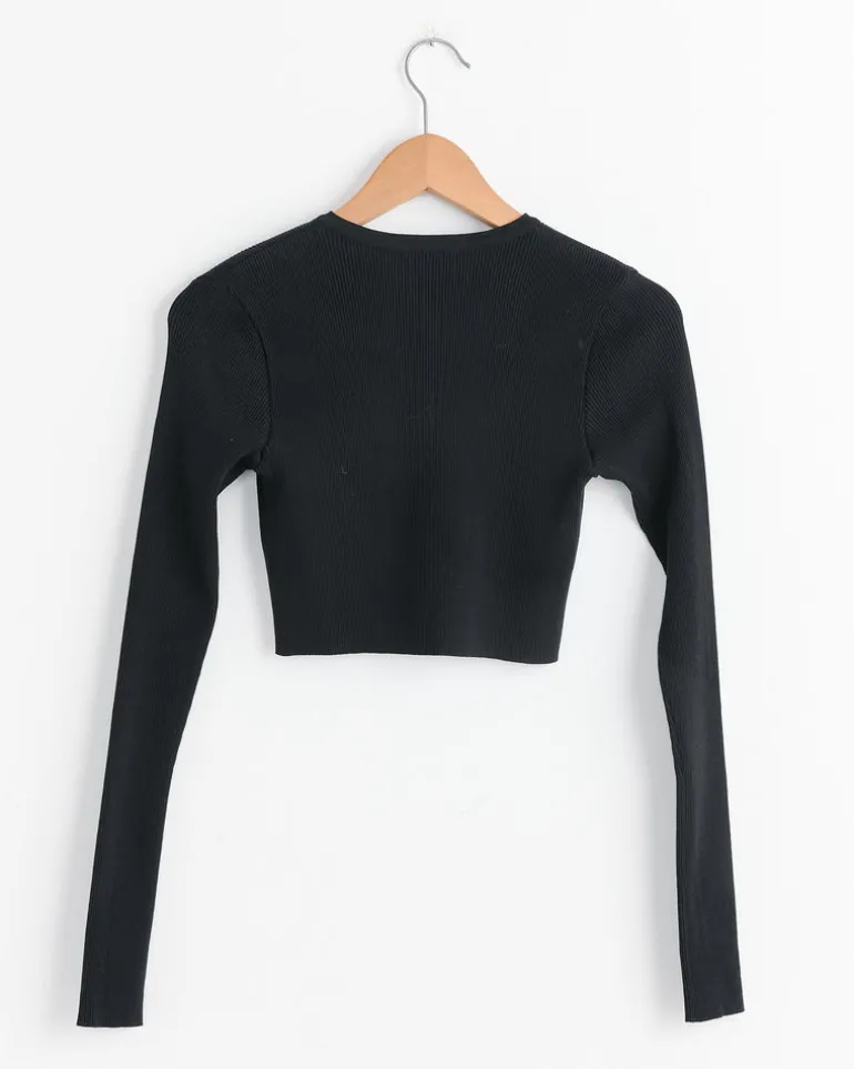 High Gauge Rib Cropped Cardigan in Black