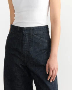 High Waisted Curved Pant in Denim Indigo
