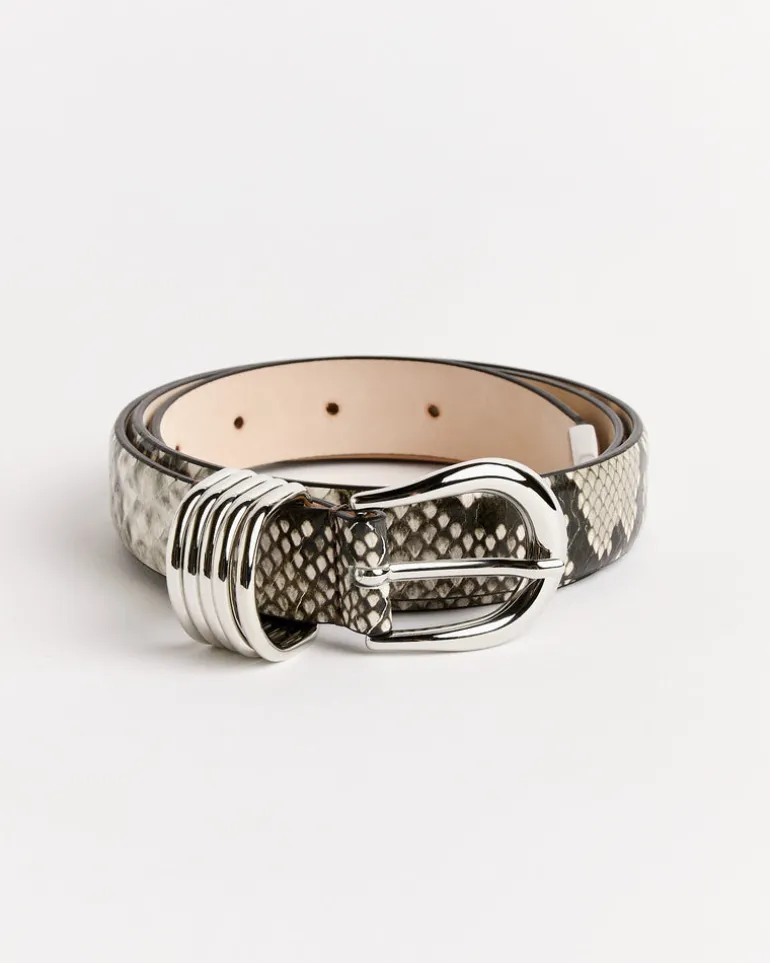 Hollyhock Snake Belt in Ivory Brown/Silver