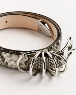 Hollyhock Snake Belt in Ivory Brown/Silver