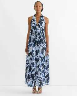 Jacquard Halter Dress in Navy