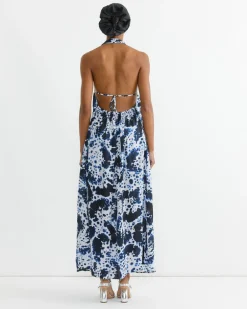 Jacquard Halter Dress in Navy