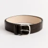 Jeanne Croco Belt in Dark Chocolate/Silver
