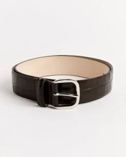 Jeanne Croco Belt in Dark Chocolate/Silver