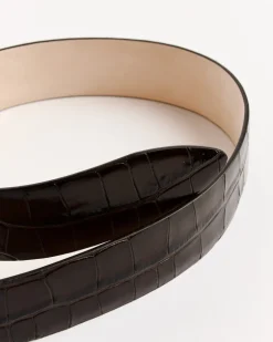 Jeanne Croco Belt in Dark Chocolate/Silver