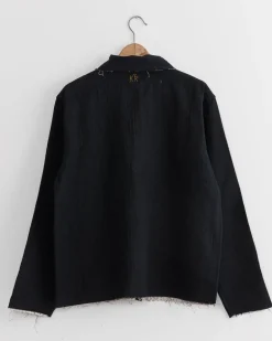 Kantha Cropped Jacket in Black/Ecru