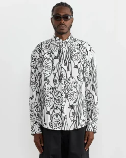 La Chemise Simon Shirt in Fish Black/White