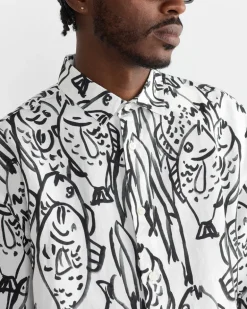 La Chemise Simon Shirt in Fish Black/White
