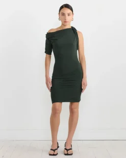 La Mini Robe Drapeado Dress in Dark Green