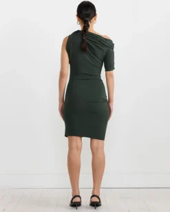 La Mini Robe Drapeado Dress in Dark Green