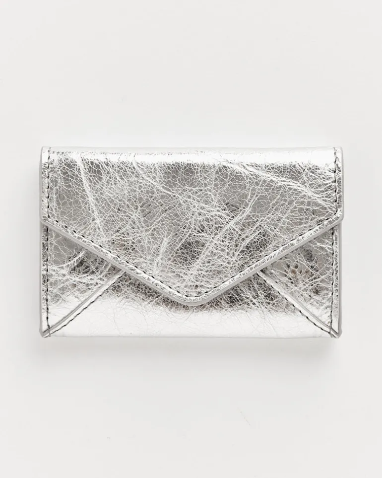 Leather Envelope Card Holder in Silver