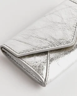 Leather Envelope Card Holder in Silver