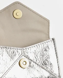 Leather Envelope Card Holder in Silver