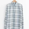 Light Wool Check Shirt in Blue Green