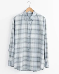 Light Wool Check Shirt in Blue Green