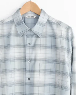 Light Wool Check Shirt in Blue Green