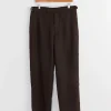 Lightweight Linen Side Buckle Trouser in Brown Black