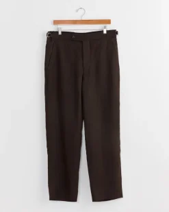 Lightweight Linen Side Buckle Trouser in Brown Black