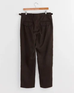 Lightweight Linen Side Buckle Trouser in Brown Black