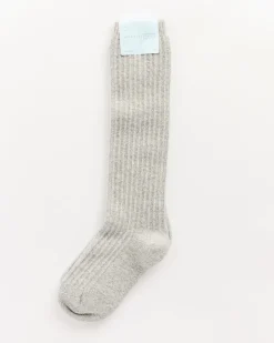 Long Reversed Rib Knee Socks in Mist