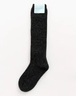 Long Reversed Rib Knee Socks in Anthracite