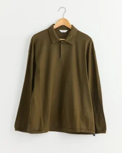 Long Sleeve Polo in Khaki Brown
