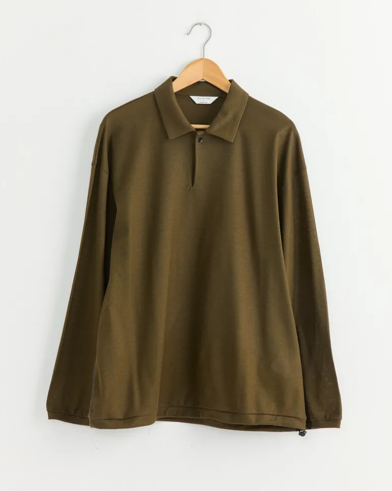 Long Sleeve Polo in Khaki Brown