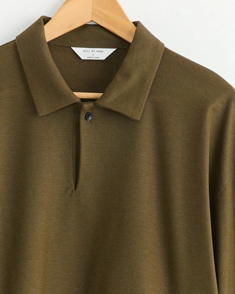 Long Sleeve Polo in Khaki Brown