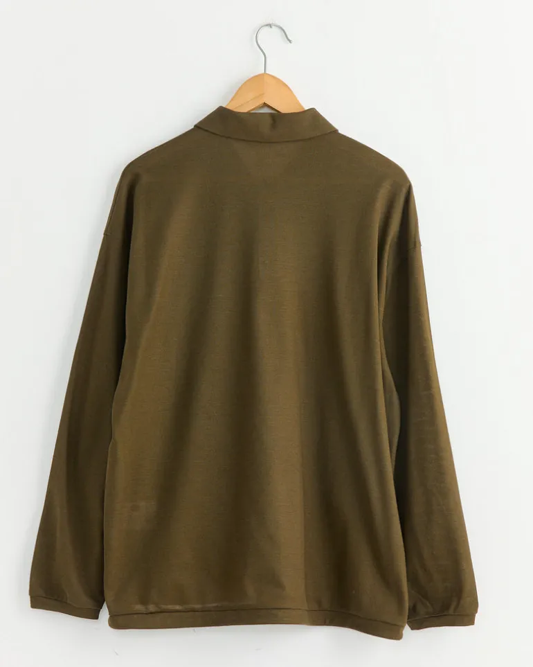Long Sleeve Polo in Khaki Brown