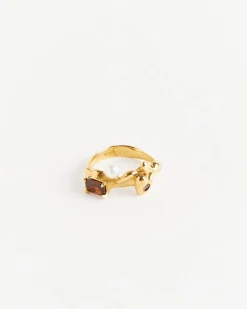 Menage Ring in Gold Plated Bronze/Pink Topaz