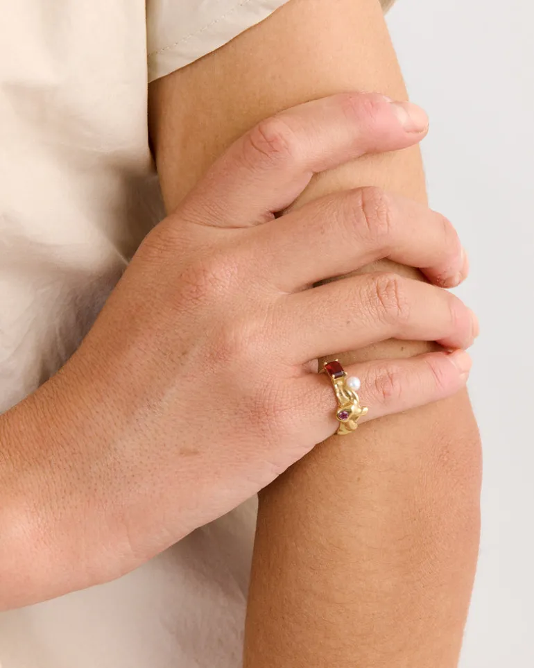 Menage Ring in Gold Plated Bronze/Pink Topaz