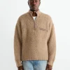 Merino Wool Boa Half Zip Pullover in Beige