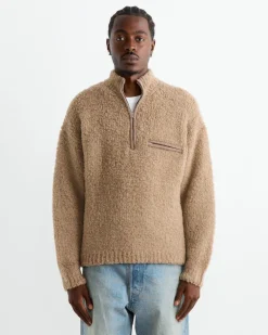 Merino Wool Boa Half Zip Pullover in Beige