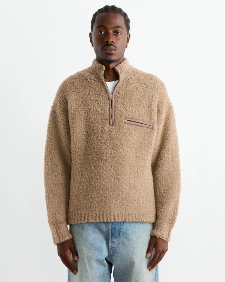 Merino Wool Boa Half Zip Pullover in Beige