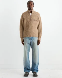 Merino Wool Boa Half Zip Pullover in Beige