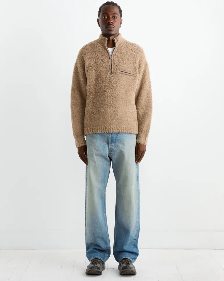 Merino Wool Boa Half Zip Pullover in Beige