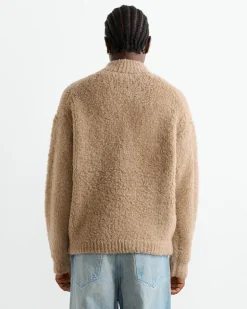 Merino Wool Boa Half Zip Pullover in Beige