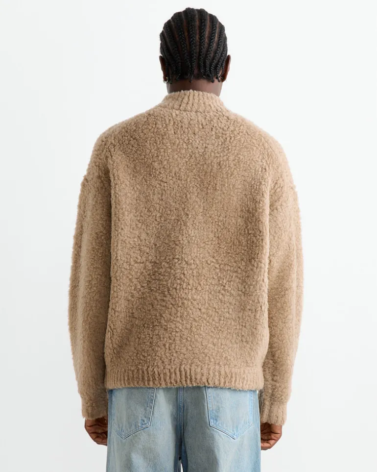 Merino Wool Boa Half Zip Pullover in Beige