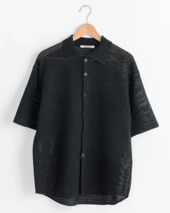 Mesh Knit Half Sleeved Shirt in Dark Navy