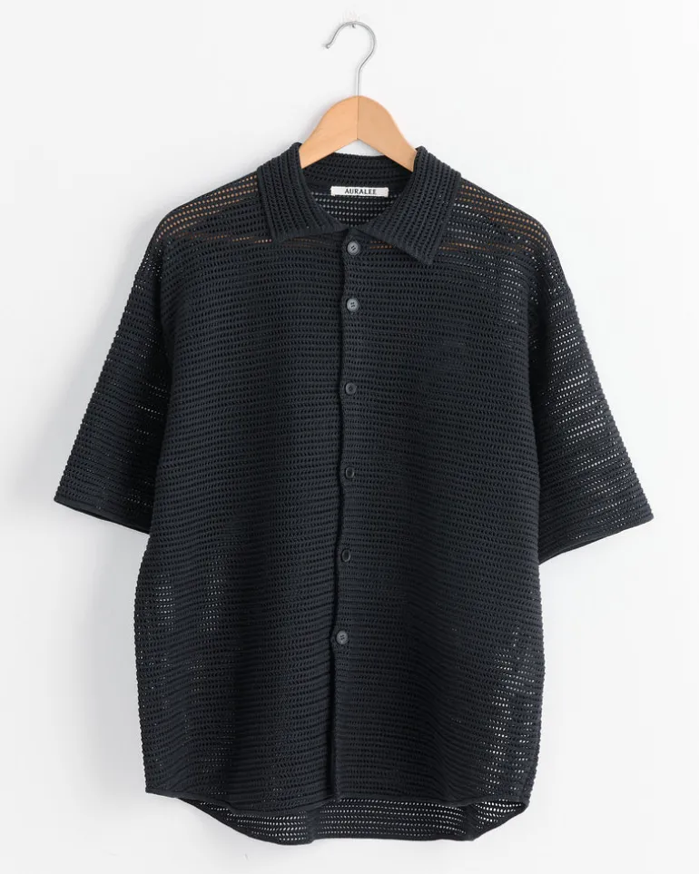 Mesh Knit Half Sleeved Shirt in Dark Navy