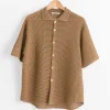 Mesh Knit Half Sleeved Shirt in Khaki Brown